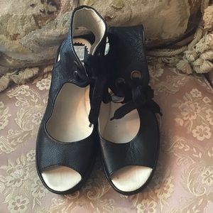 Fly London Black Leather Sandals Size 8.5